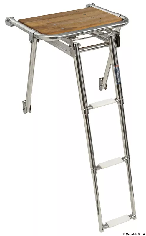 Osculati 48.419.50 - TL Stern Platform with Iroko Deck, 45x39 cm, With Hidden 3-Step Telescopic Ladder