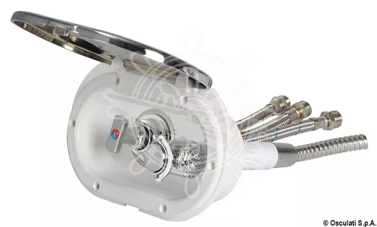 Osculati Oval Chromed Door Boat Shower with Mizar Mixer and Push-Button Shower Head 185x131 mm with Stainless Steel Hose 2,5 meter - 15.140.30