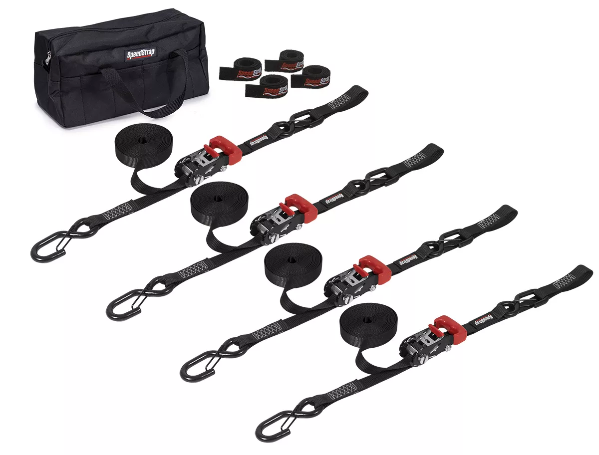 Speedstrap 25 mm Heavy Duty Kit, Ratchet Tie-Down, S-Hooks and Loop, 450 cm, Black