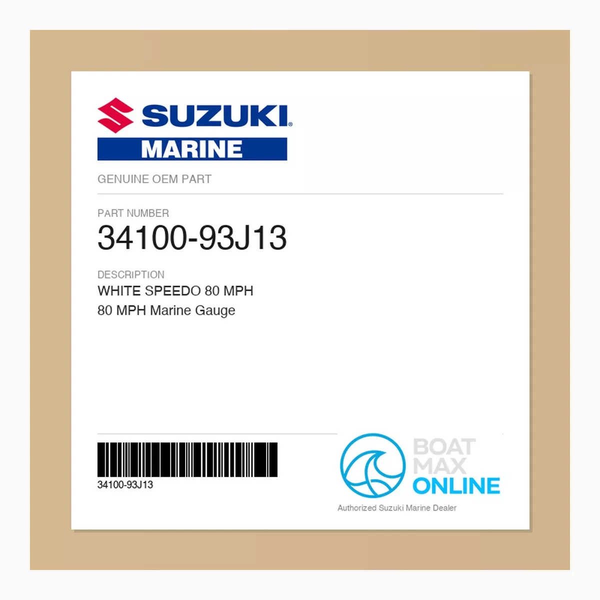 Suzuki OEM White Speedometer 34100-93J13 | 80 MPH Marine Gauge